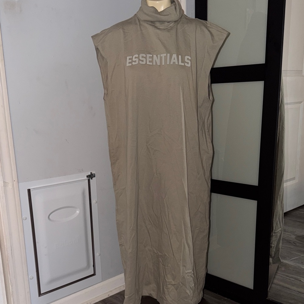 Essentials Beige Sleeveless Turtleneck